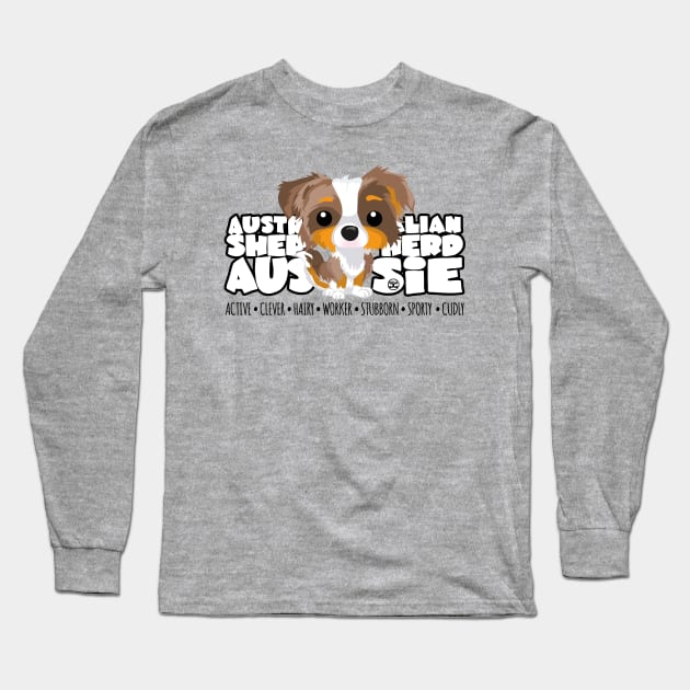 DGBigHeads - Aussie Brown Merle Trico Long Sleeve T-Shirt by DoggyGraphics